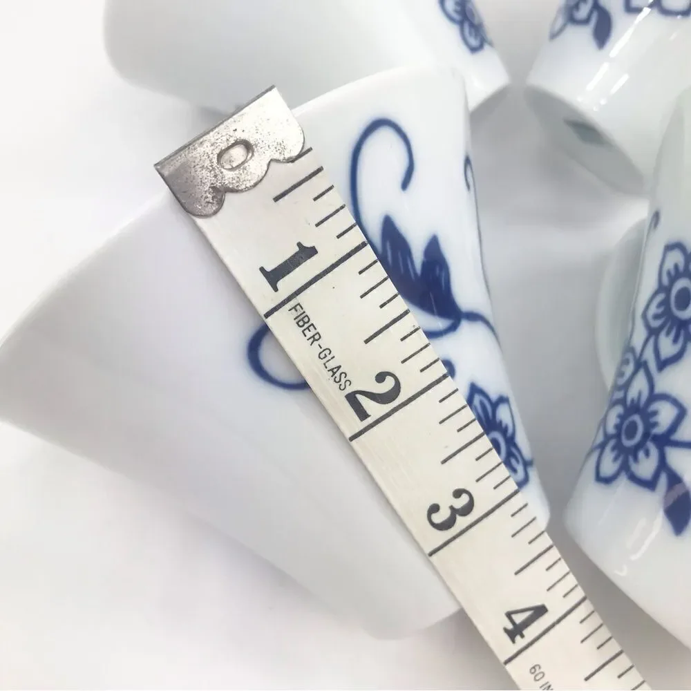 Crate & Barrel CAMILLE White Blue Floral Set of Four Porcelain Tea Coffee Mugs